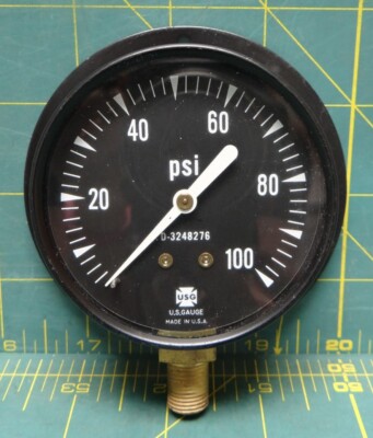 2 1/2'' USG Pressure Gauge 0-100 PSI Bottom Connection 1/8'' Back Flange