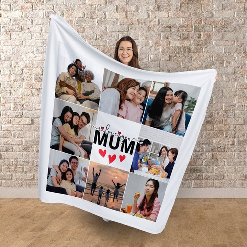 I Love You Mum - Personalised 8 Photo Fleece Blanket 150cm X 150cm - Picture 5 of 8