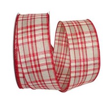 Country Plaid Red/Taupe Wire Ribbon 2.5" 2 LENGTHS Christmas Farmhouse Vintage