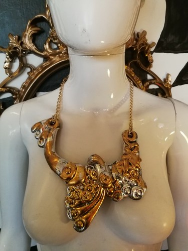 Necklace Women Brutalist Jewelry Sculpture Art Deco Chunky Massive Modernist Bib - Picture 3 of 24