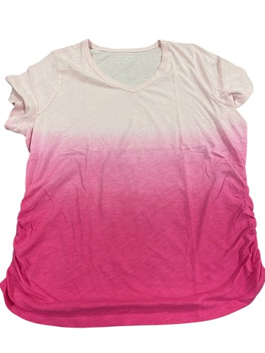 Lane Bryant, Damen, Kurzarm, V-Ausschnitt, seitlich gerafft, T-Shirt, rosa ombre