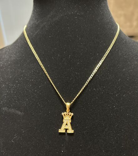Gold Plated over Sterling Silver Letter A Initial with Crown Necklace