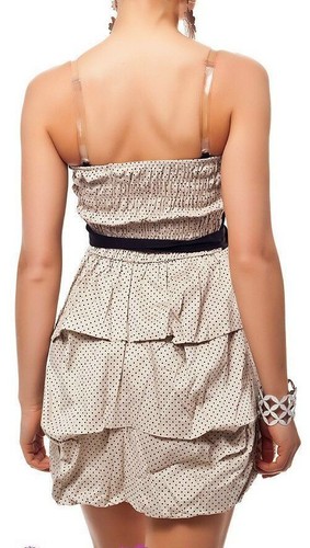 Sexy Femmes Rockabilly Bandeau Robe Mini Ruban à Pois 34/36/38 Beige Noir - Photo 4 sur 4
