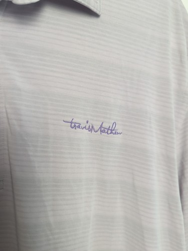 Travis Mathew Mens Polo Light Purple Grey Stripe Performance Golf Crown Royal Lg - Picture 2 of 9