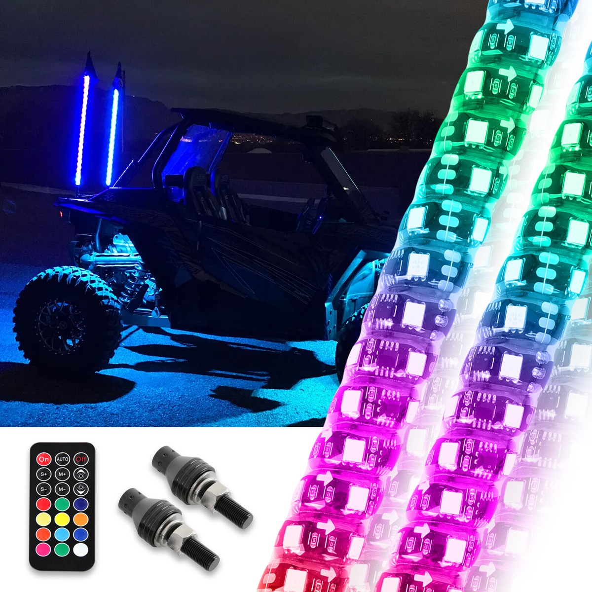 Pair For Can-Am Outlander 1000 570 XMR 1FT RGB Whip Lights Antenna