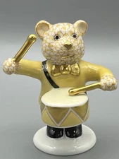 Herend Figurine - Little Drummer Bear - Butterscotch Yellow Fishnet ($460)