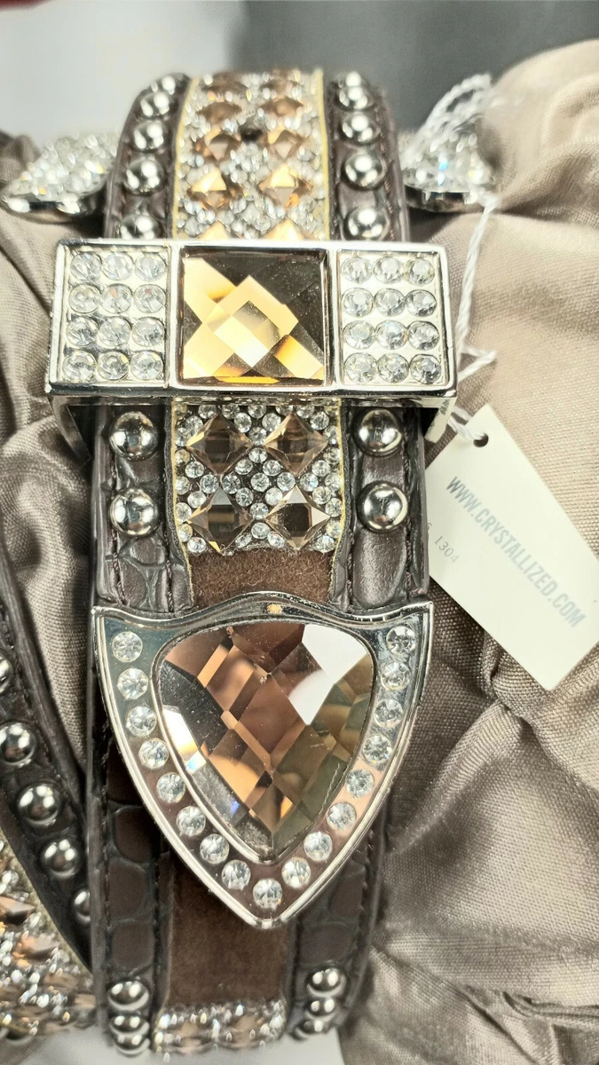 Swarovski Belt Womens S/M Y2k Champagne Gold Crystal Double Strap Leather Formal Swarovski Belts for Women | eBay main image 3