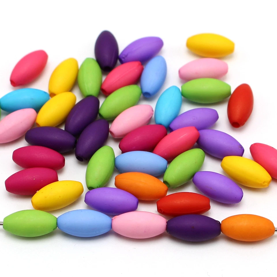 200 смешанных цветов акриловые овальные бусины 6 x 12 мм имитация деревянные бусины - Изображение 4 из 4