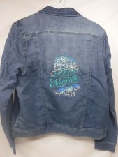 New With Tags Denim Knit Jacket Embroidered With A Floral Design On The Back M