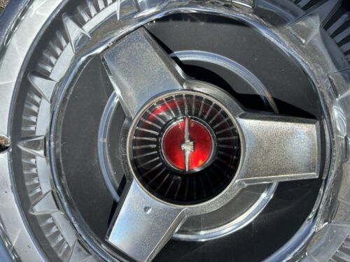 1964 Ford Thunderbird hubcaps Set 4 very rare 15”Black/Red Emblem Spinners Nice - Picture 11 of 15