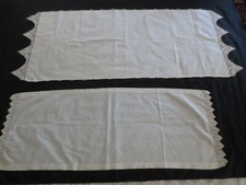 2 CROCHET EDGED/EMBROIDERED Off-White RUNNERS-14-7/8" x 39" & 19-1/4" x  48-3/4"