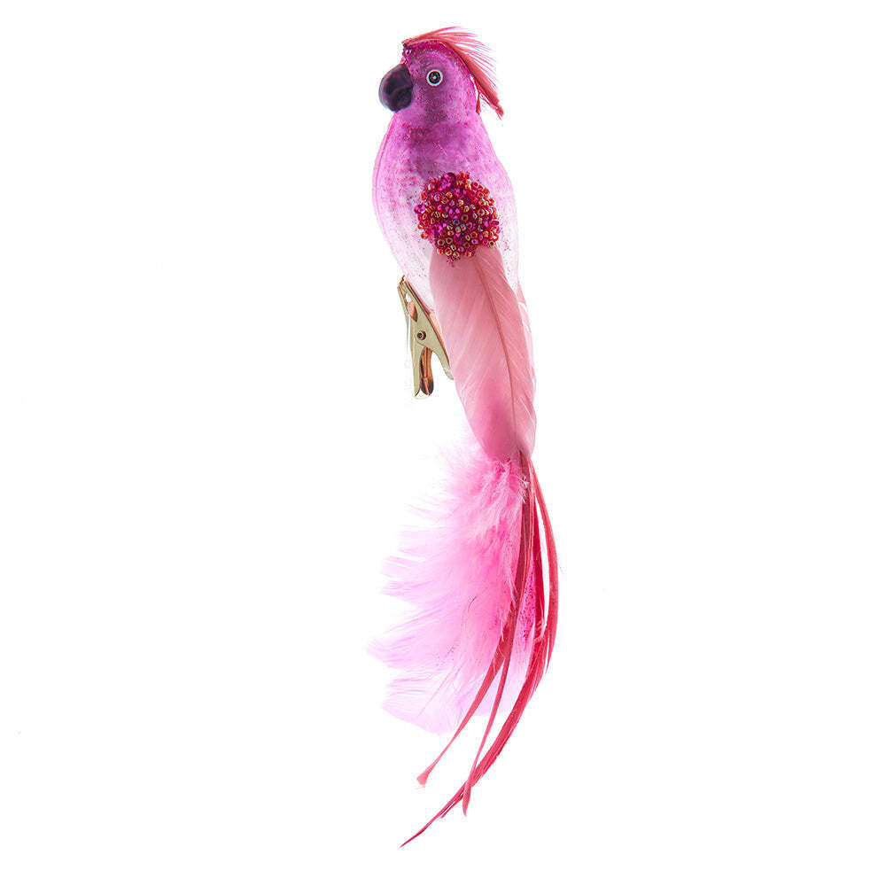Pink Parrot with Beading Clip-On Glass Ornament 7