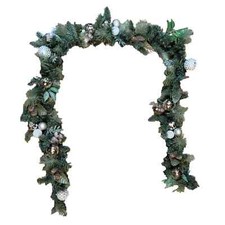 CG HUNTER 9' PRE LIT AND DECORATED GARLAND 90 WARM WHITE LED LIGHTS, SILVER