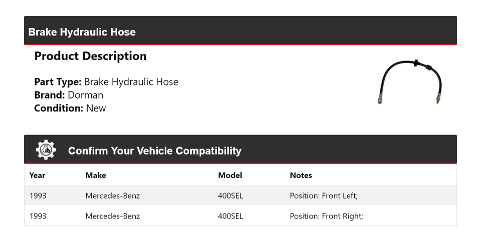 Manguera hidráulica de freno Dorman para Mercedes-Benz 400SEL 1993 Foto 2 de 4