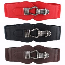 Ladies Stretchy Waistband Women  s Elastic Waist Belt Stylish Metal Buckle Belts