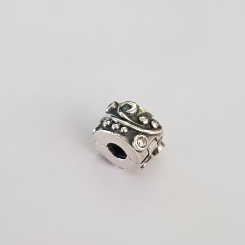 Genuine Pandora Sterling Silver Champagne CZ Tendril Clip Charm 790380CCZ - Picture 10 of 12