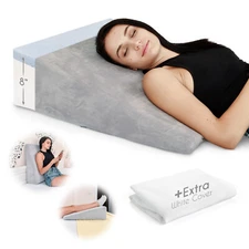 8In Bed Wedge Pillow, Cooling Gel Memory Foam Top, Machine Washable, 2 Covers