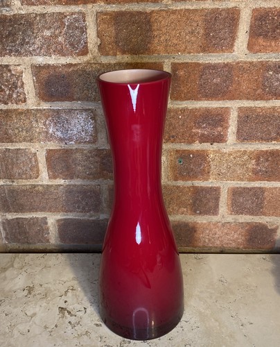 RED GLASS FLOWER VASE 36cm TALL