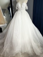 New Ivory Lace Appliqu  A Line Tulle Wedding Dress Size 12 Bridal Gown Lace Up