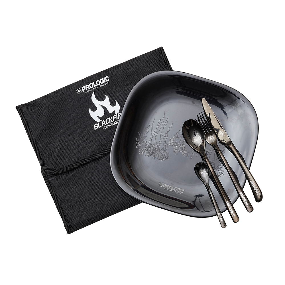 Prologic Blackfire Dining Set Kit Plate Cutlery Carp Fishing Carp Steel A0349