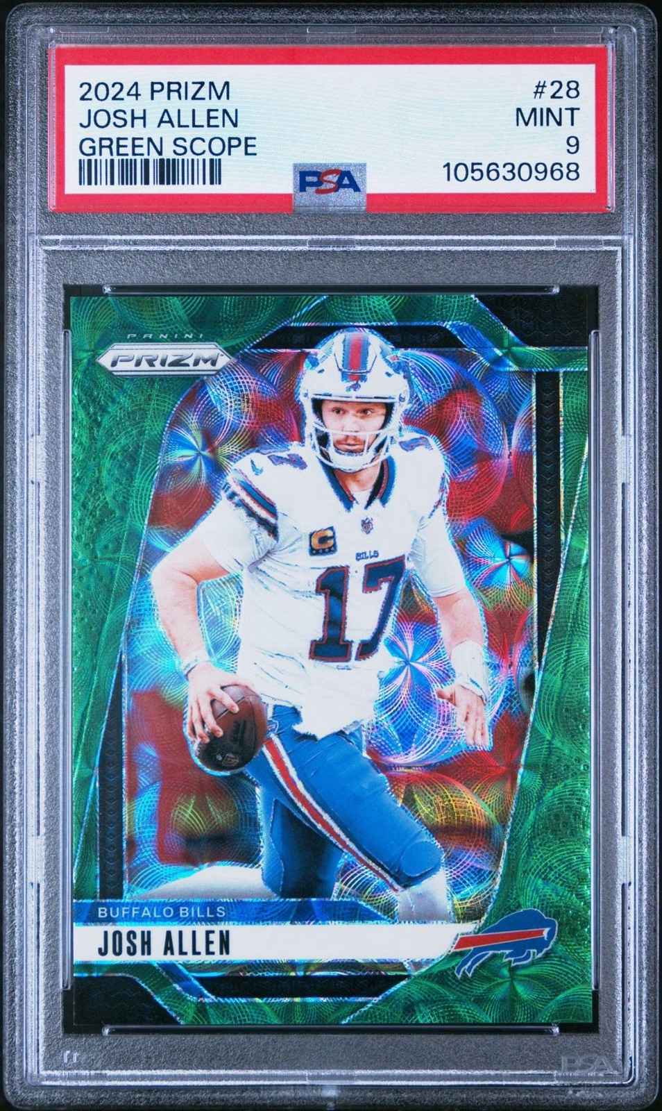 2024 Panini Prizm Josh Allen #28 Green Scope Prizm 17/75 (Jersey Match) MVP Year
