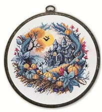 Halloween Cross Stitch Kit Haunted Castle Pumpkins Moon Embroidery