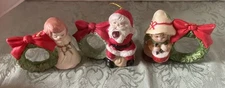 Christmas JASCO Ceramic 2x3”x3”Bell/Napkin Ring/Ornament Set Of 3 Vintage Taiwan