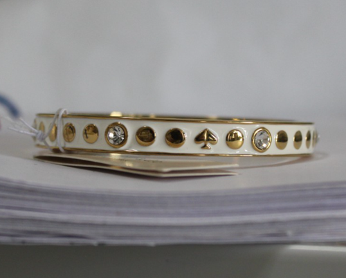 NEW Kate Spade New York Gold Tone Bangle Bracelets Crystal Enamel Spade Accents - Picture 8 of 10
