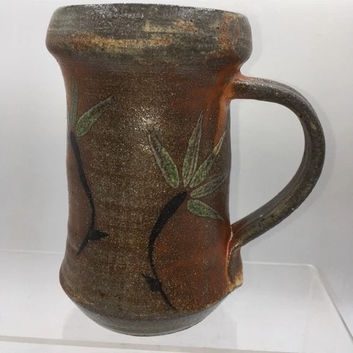 Vtg Studio Art Pottery Coffee Mug Hand Painted Floral Glazed Signed 5.5”
