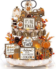 20 Pcs Fall Tiered Tray Decor Set, Thanksgiving Wooden Table Sign