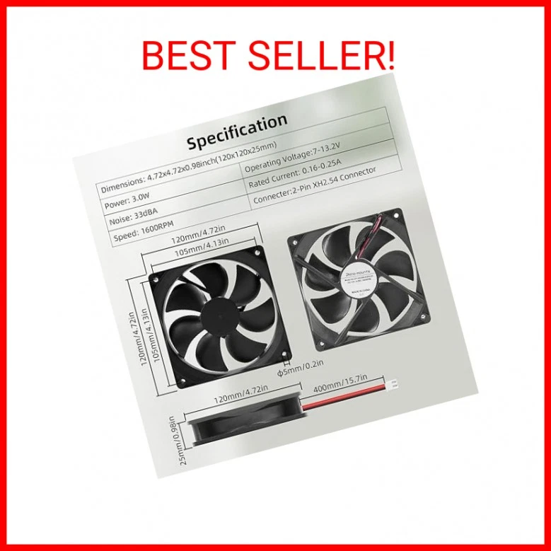 12V DC Fan Strong Quiet 120x120x25mm 12cm Small Cooling Fan 2Pin 2Wire 1600RPM H - Image 2 of 2