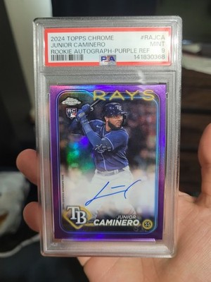 2024 TOPPS CHROME JUNIOR CAMINERO PURPLE REFRACTOR AUTO RC #145/250 PSA 9 