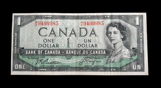 Banknote Kanada/Canada 1$ "DEVIL FACE" "Beattie $ Coyne" 1954 VF