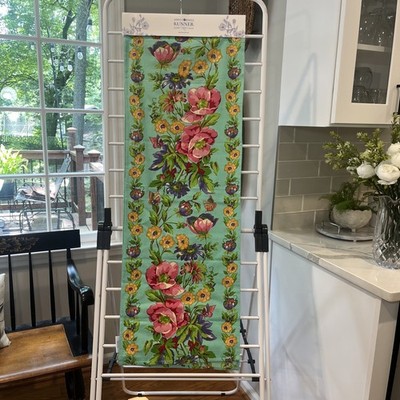 April Cornell Penny's Patio Table Runner Cotton Teal Pink Multi 16x90 NWT