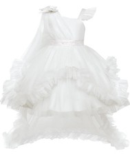 White Flower Girl Dress 4-5T High Low Ruffle Ball Gown Pageant Wedding Birthday