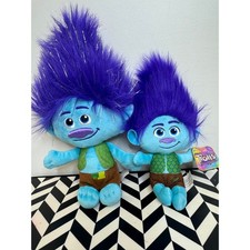 DreamWorks Trolls Band Together Branch Plush Set Blue Purple Hair 14in 10in 2pc