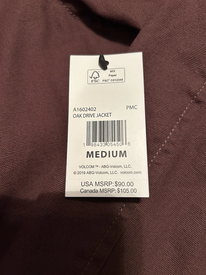 Volcom Oak Drive Jacket Men’s Medium Burgundy/Maroon NEW WITH TAGS - Image 3 of 3