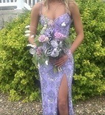 Fresh Rose Wedding Bouquet with Greenery - Purple Lavender Green White