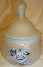 WESTMORELAND FROSTED GLASS FORGET ME NOT BLUE FLOWER DESIGN COVERED BOWL JAR