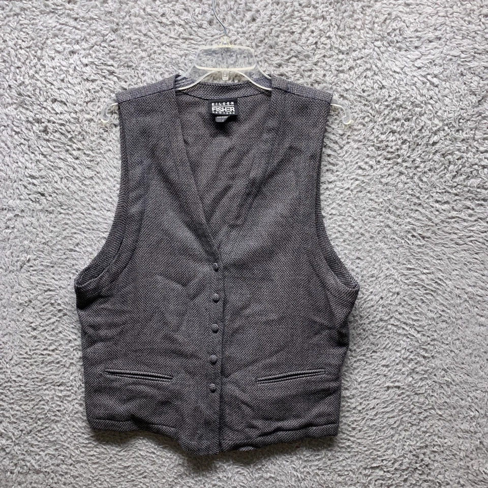 Eileen Fisher Mujer Chaleco Traje 2 Piezas 100 Lana Grande Gris Ojo de Pájaro Pantalones Pierna Ancha Foto 2 de 4