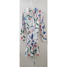 LOFT Womens White Abstract Floral Heart Print Long Sleeve Belted Shirt Dress 6