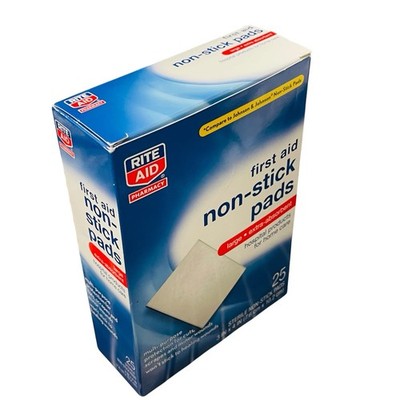 Rite Aid Box of 25 Large Sterile Non-Stick First Aid Pads 3x4  Extra Absorbent