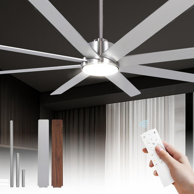 72'' Brushed Nickel Ceiling Fan with Light, Remote, 6-Speed, Quiet Motor