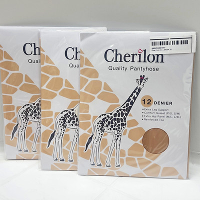 LOT of 3-quality PANTYHOSE CHERILON tights   comfortable, Melon, M/L, 12 DEN