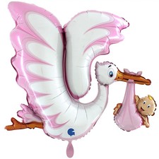 XXL Luftballon: Storch Mädchen Baby Babyshower (Luft/Helium)