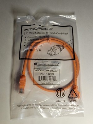 Lot Of 13 New Monoprice	2' 350MHz Cat 5E Patch Cord, Orange 2 Ft.