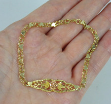 OR 14K Yellow Gold Rose Gold Rose Heart Double Link 7" Bracelet 3 grams