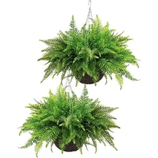 Fake Fern Outdoor Artificial Plants-2-Pack Artificial Outdoor Hanging Fern Faux 