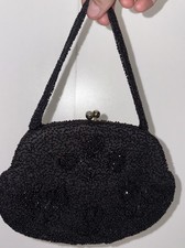 An Olympic Accessory Vintage 60s Black Beaded Evening Purse Handbag Seed Beads