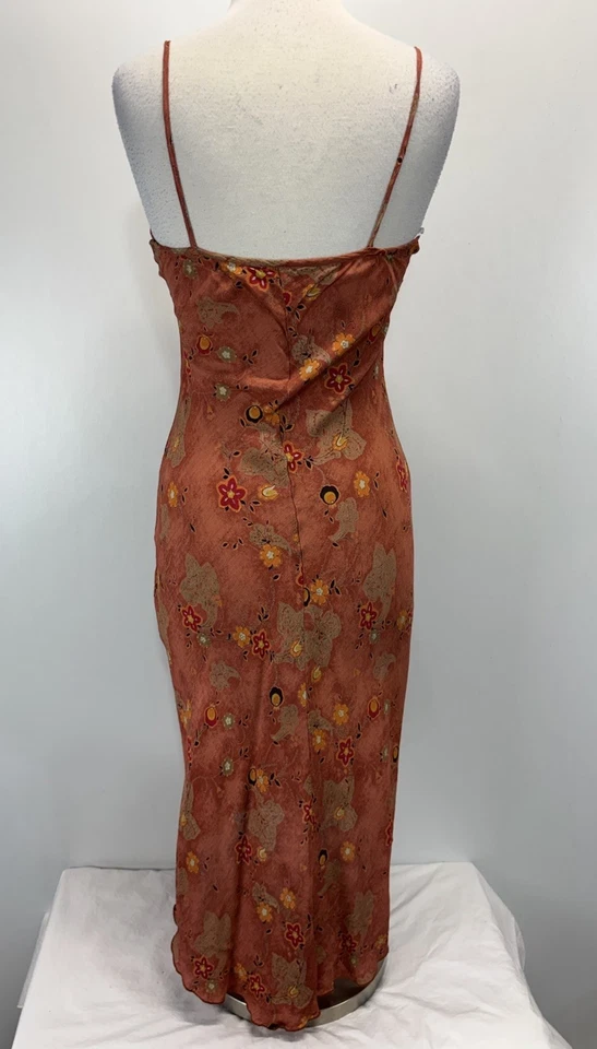 Vtg Y2K İZ Buyer Midi 7 Slip Dress Floral Forest Fairy Grunge Brown High Lo - Image 3 of 4